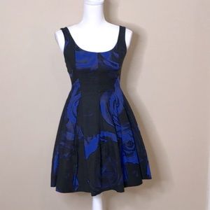 Gap Black & Blue Floral Fit & Flare Dress